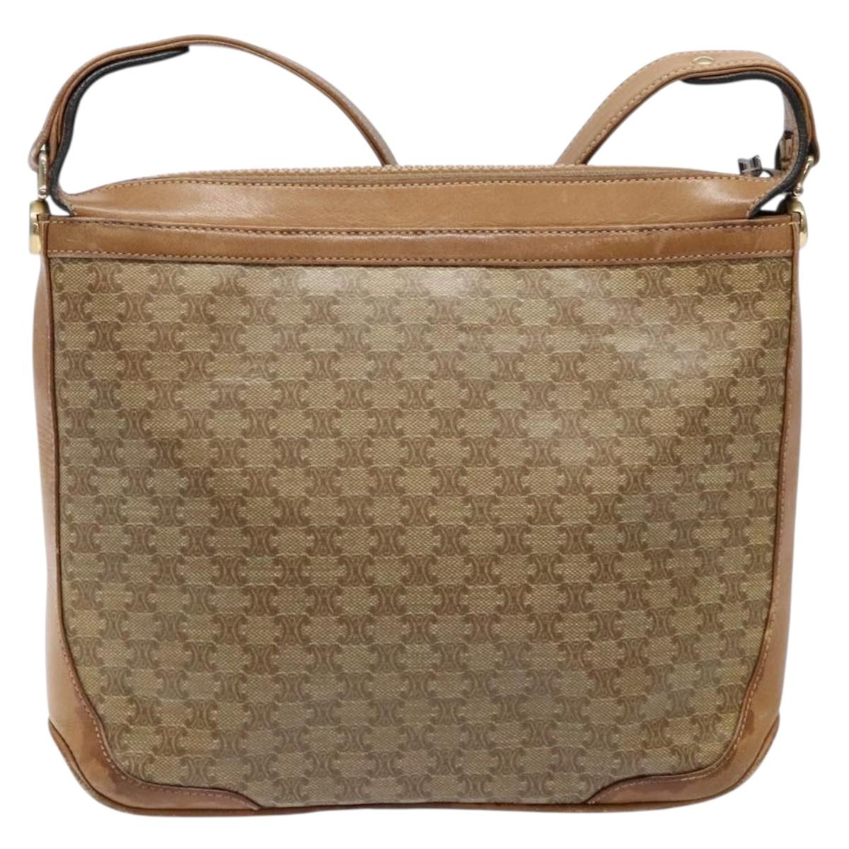 CELINE Macadam Canvas Shoulder Bag PVC Beige Gold Auth BA4269