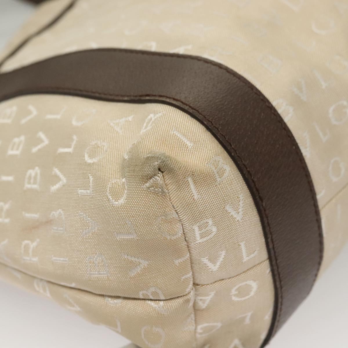BVLGARI Logo Mania Tote Bag Canvas Beige Silver Auth BA4270