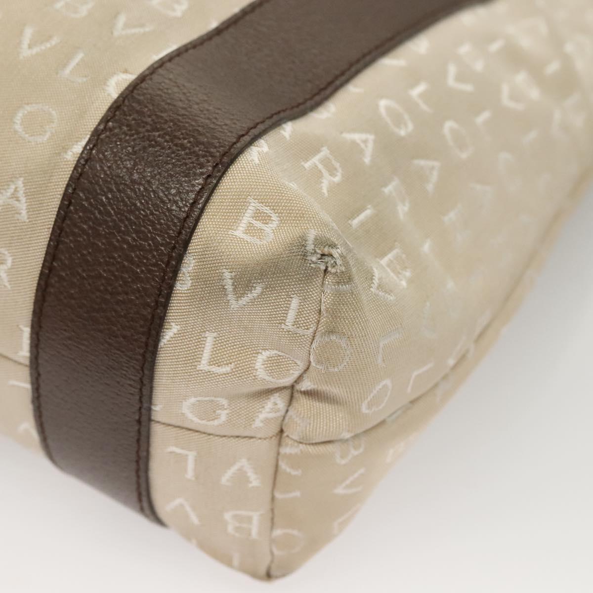 BVLGARI Logo Mania Tote Bag Canvas Beige Silver Auth BA4270