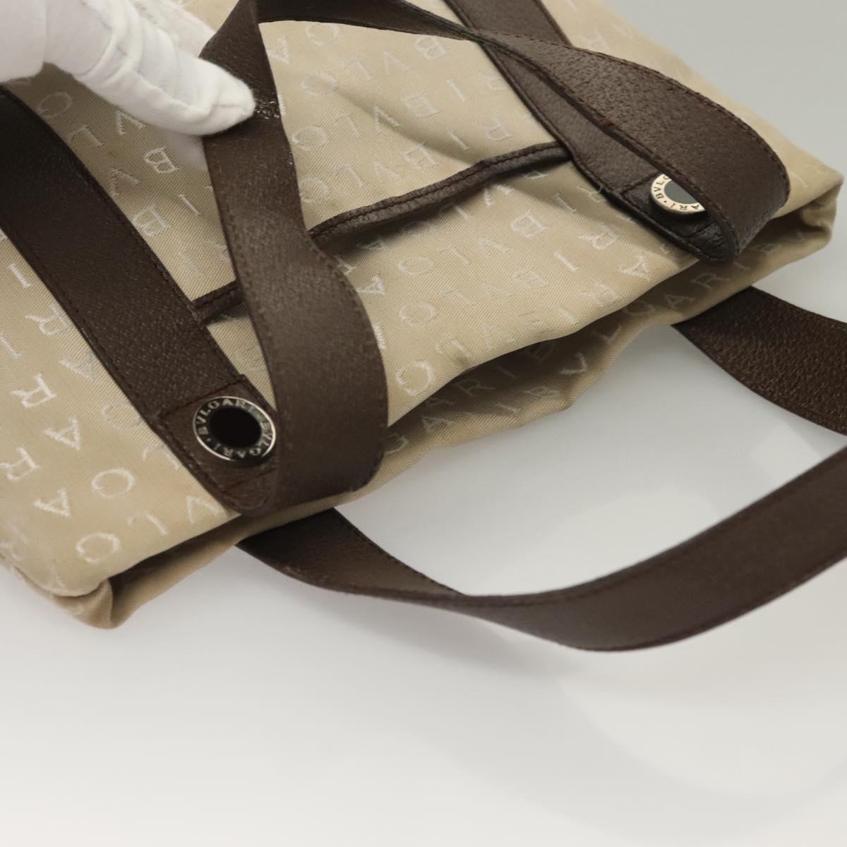 BVLGARI Logo Mania Tote Bag Canvas Beige Silver Auth BA4270