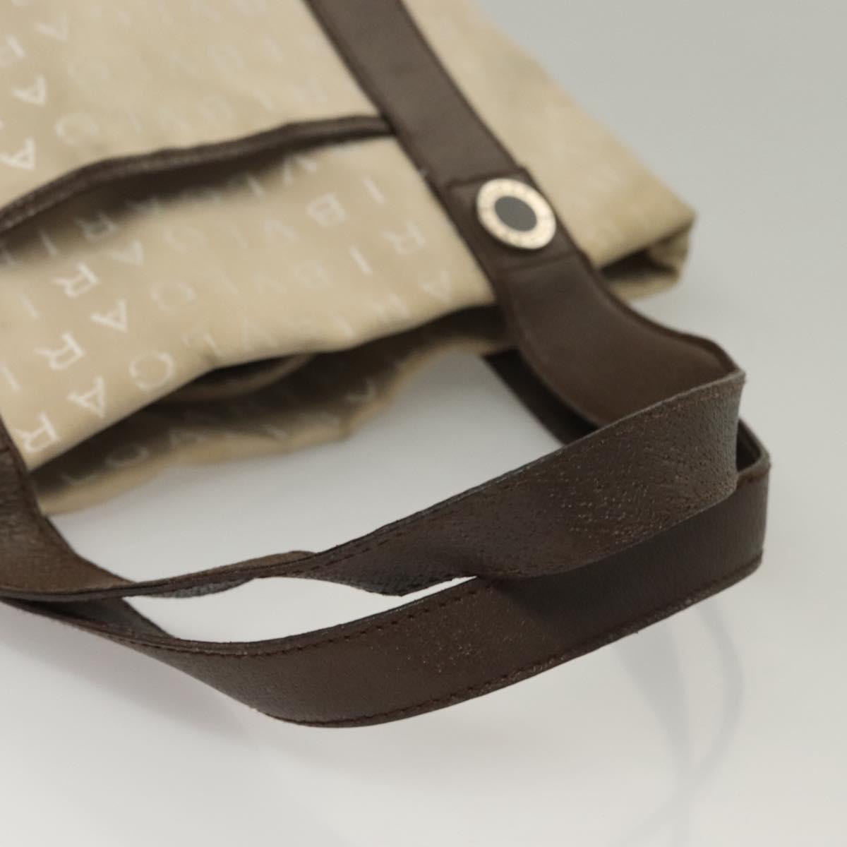 BVLGARI Logo Mania Tote Bag Canvas Beige Silver Auth BA4270