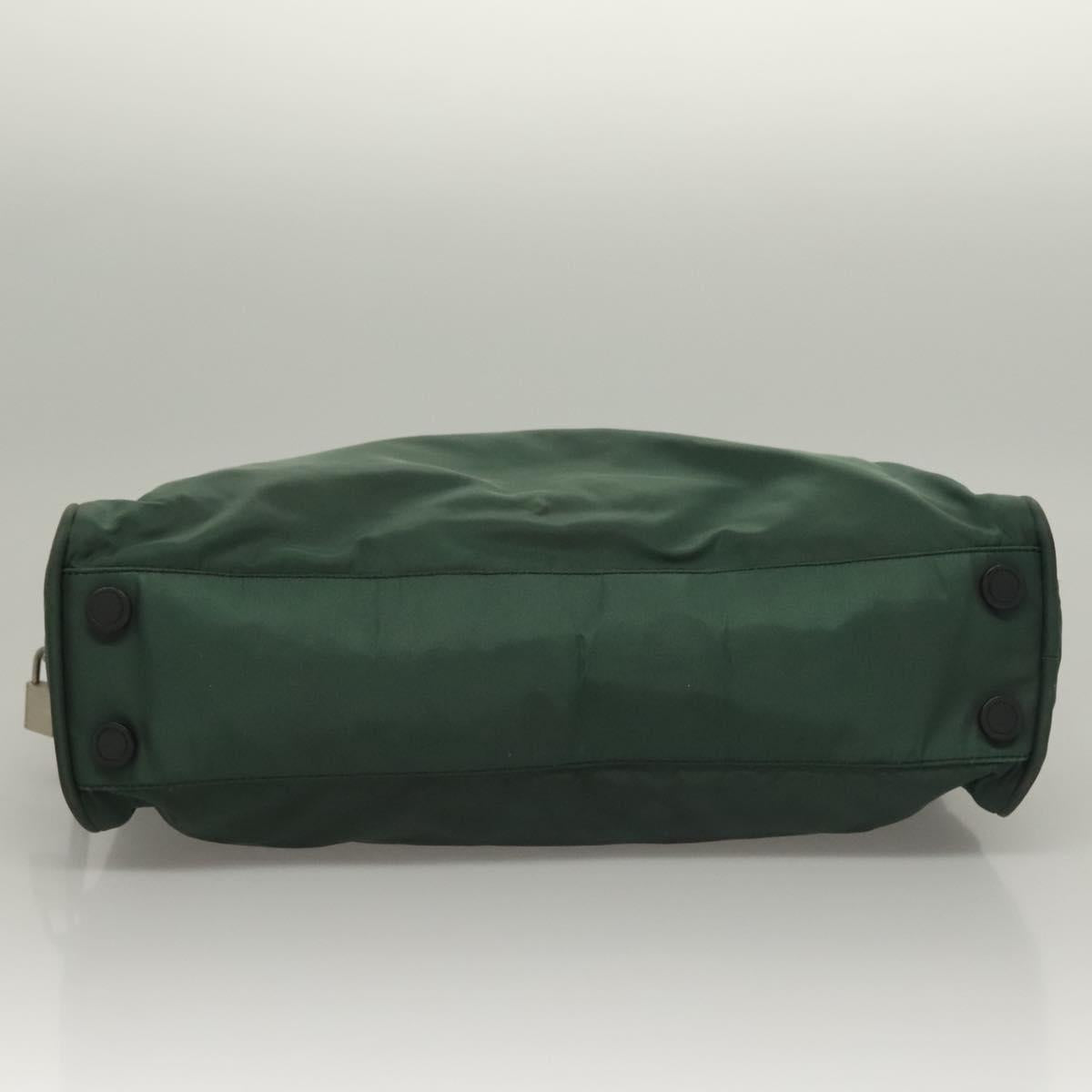 PRADA Hand Bag Nylon Khaki Silver Auth BA4277