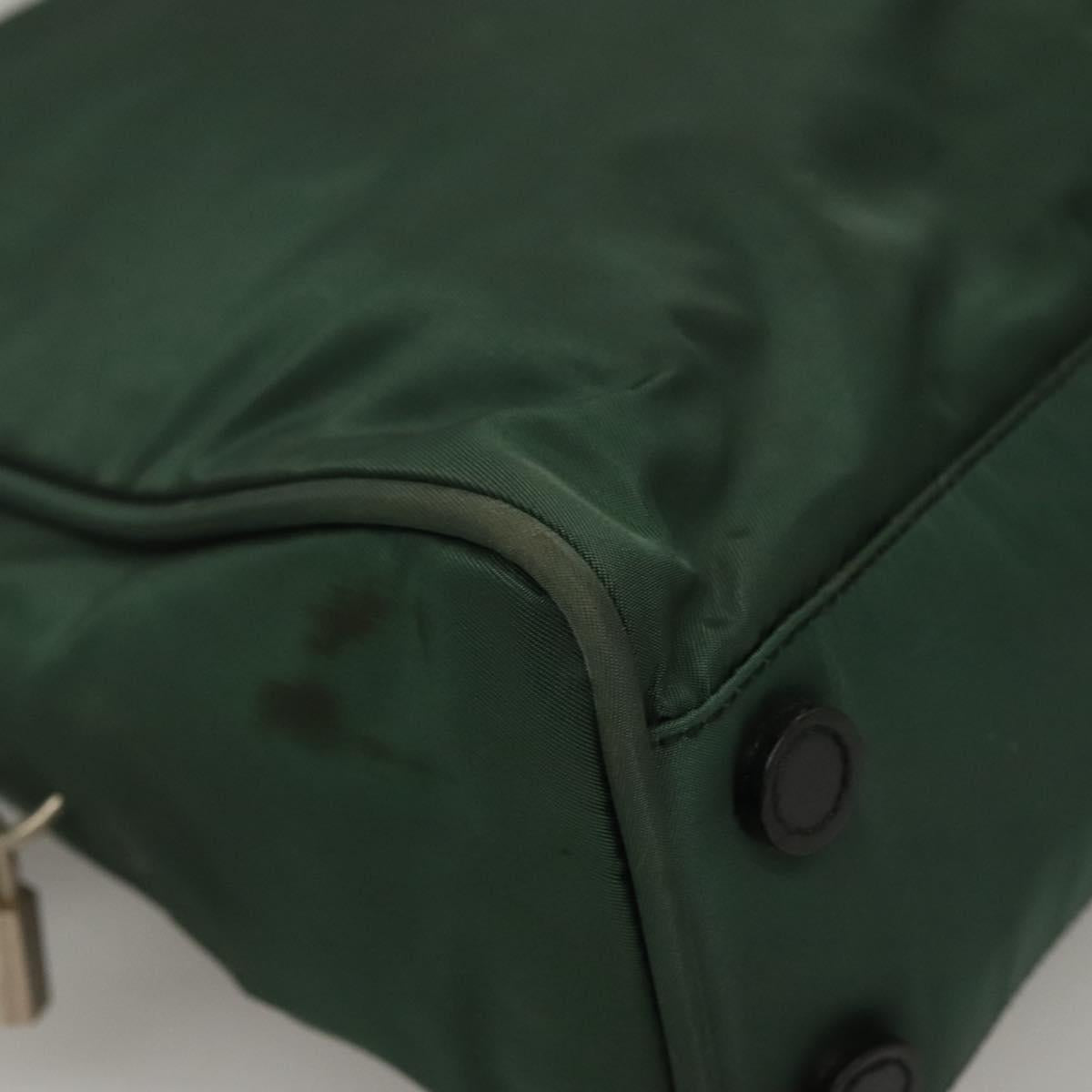 PRADA Hand Bag Nylon Khaki Silver Auth BA4277