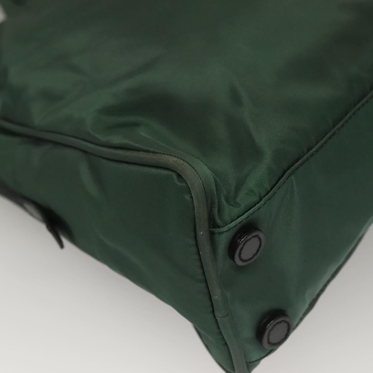 PRADA Hand Bag Nylon Khaki Silver Auth BA4277