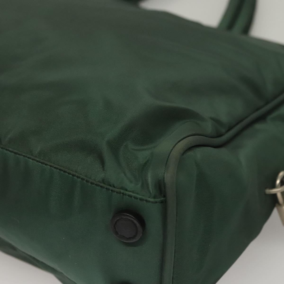 PRADA Hand Bag Nylon Khaki Silver Auth BA4277