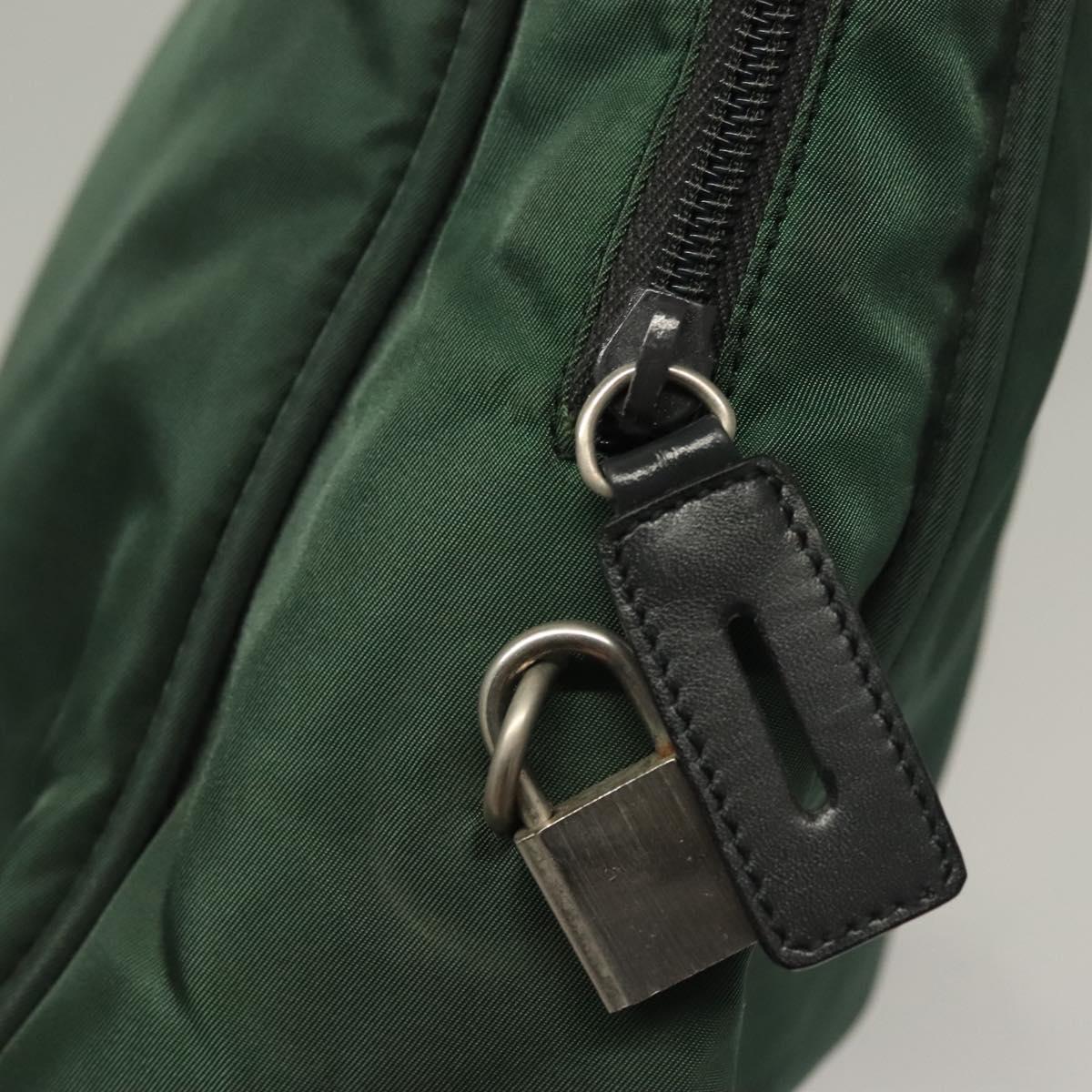 PRADA Hand Bag Nylon Khaki Silver Auth BA4277