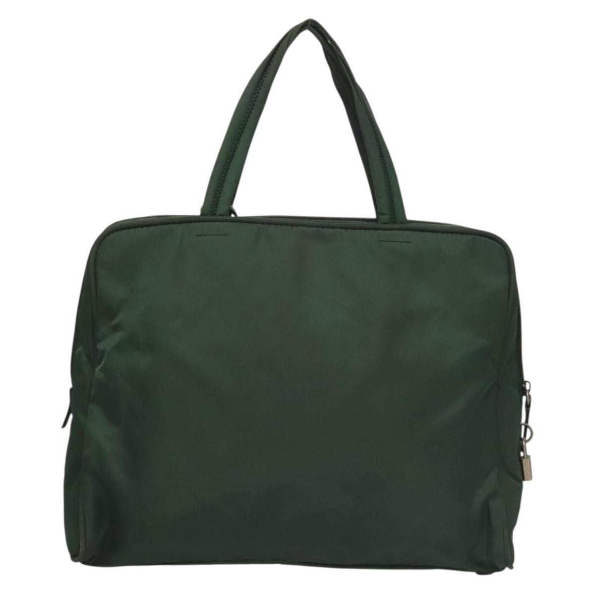 PRADA Hand Bag Nylon Khaki Silver Auth BA4277