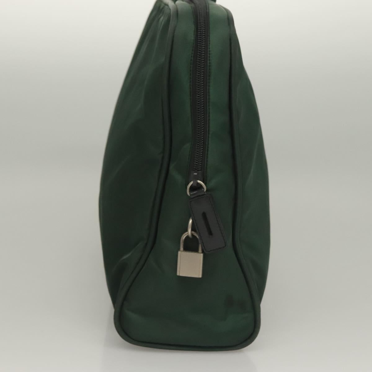 PRADA Hand Bag Nylon Khaki Silver Auth BA4277