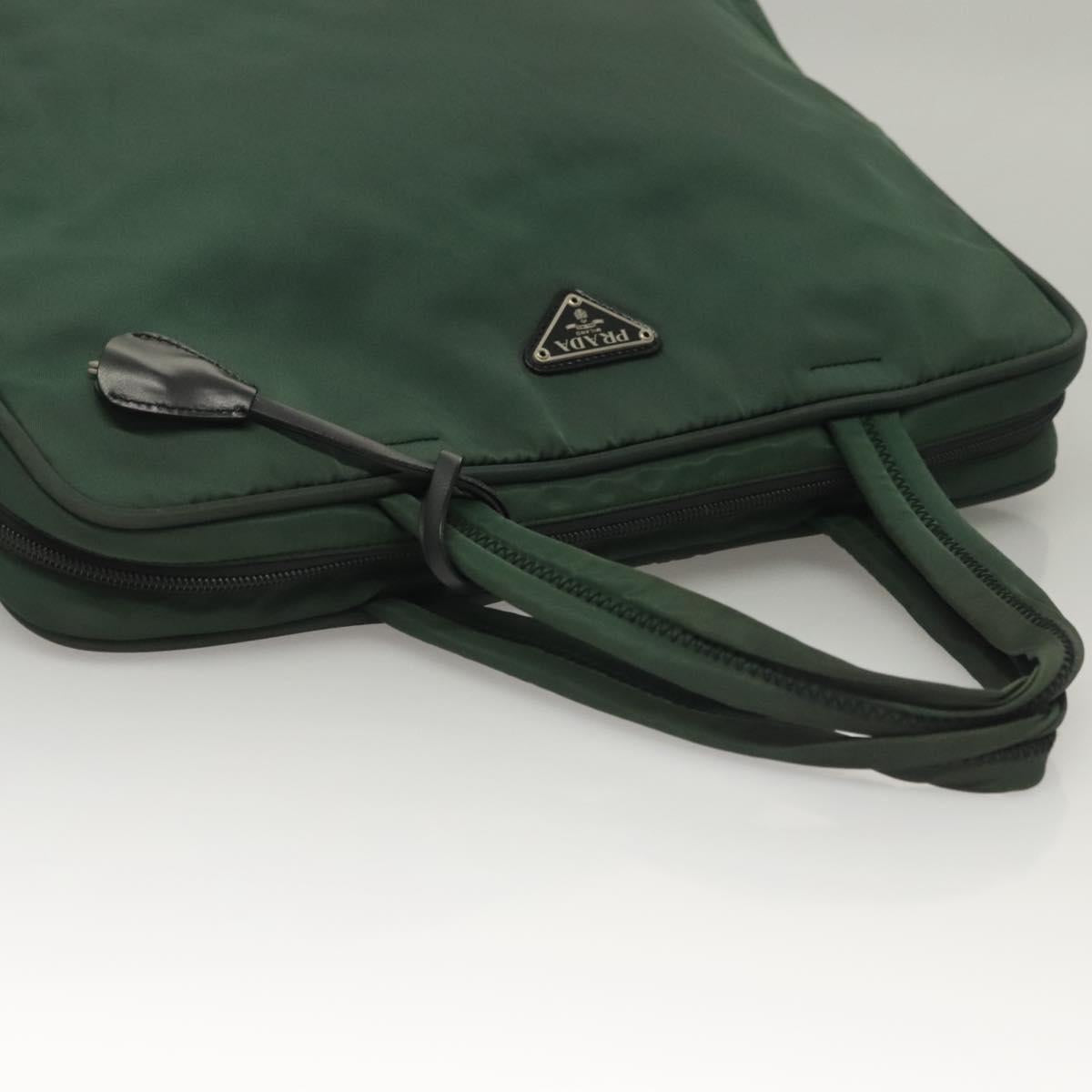 PRADA Hand Bag Nylon Khaki Silver Auth BA4277