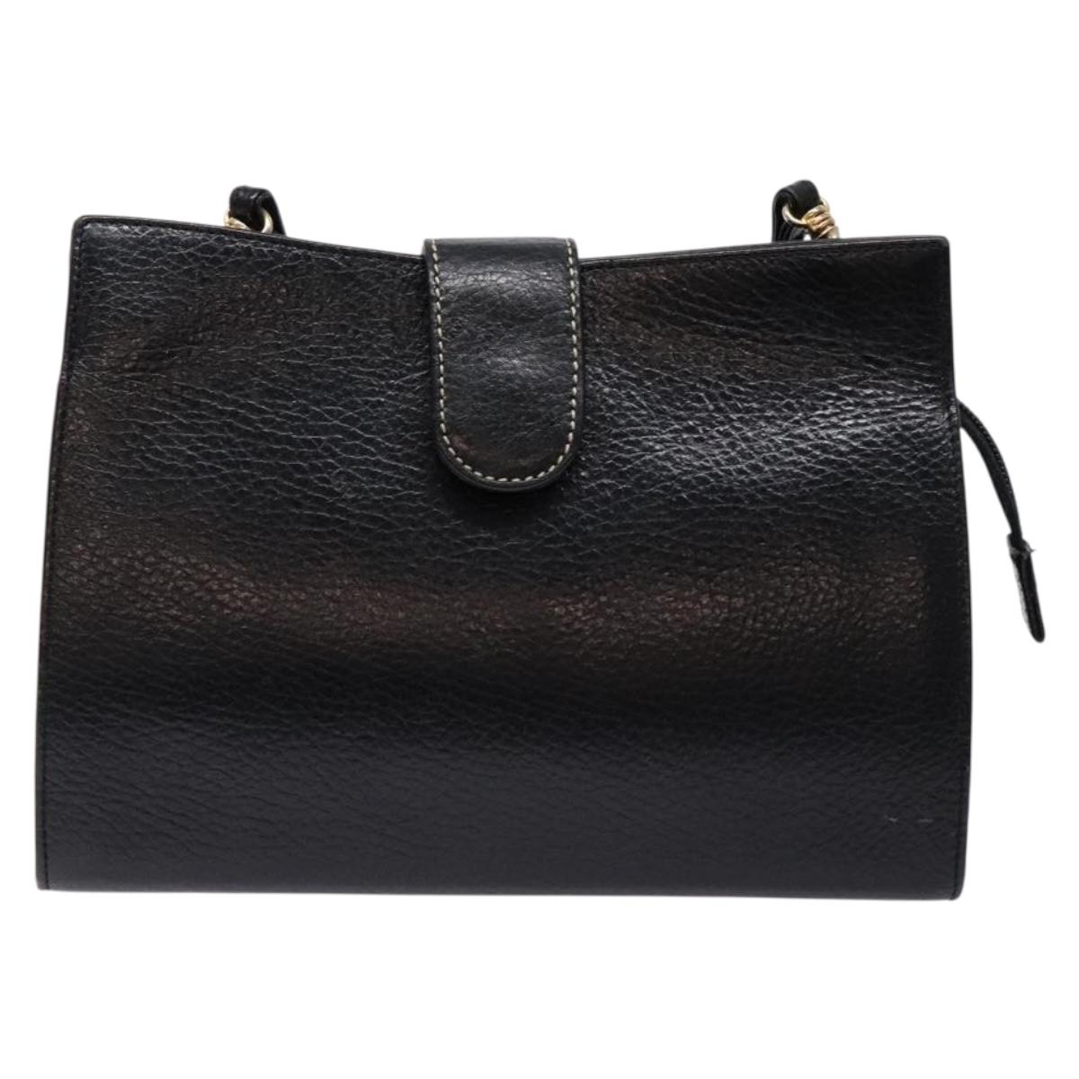 BALLY Shoulder Bag Leather Black Gold Auth BA4279