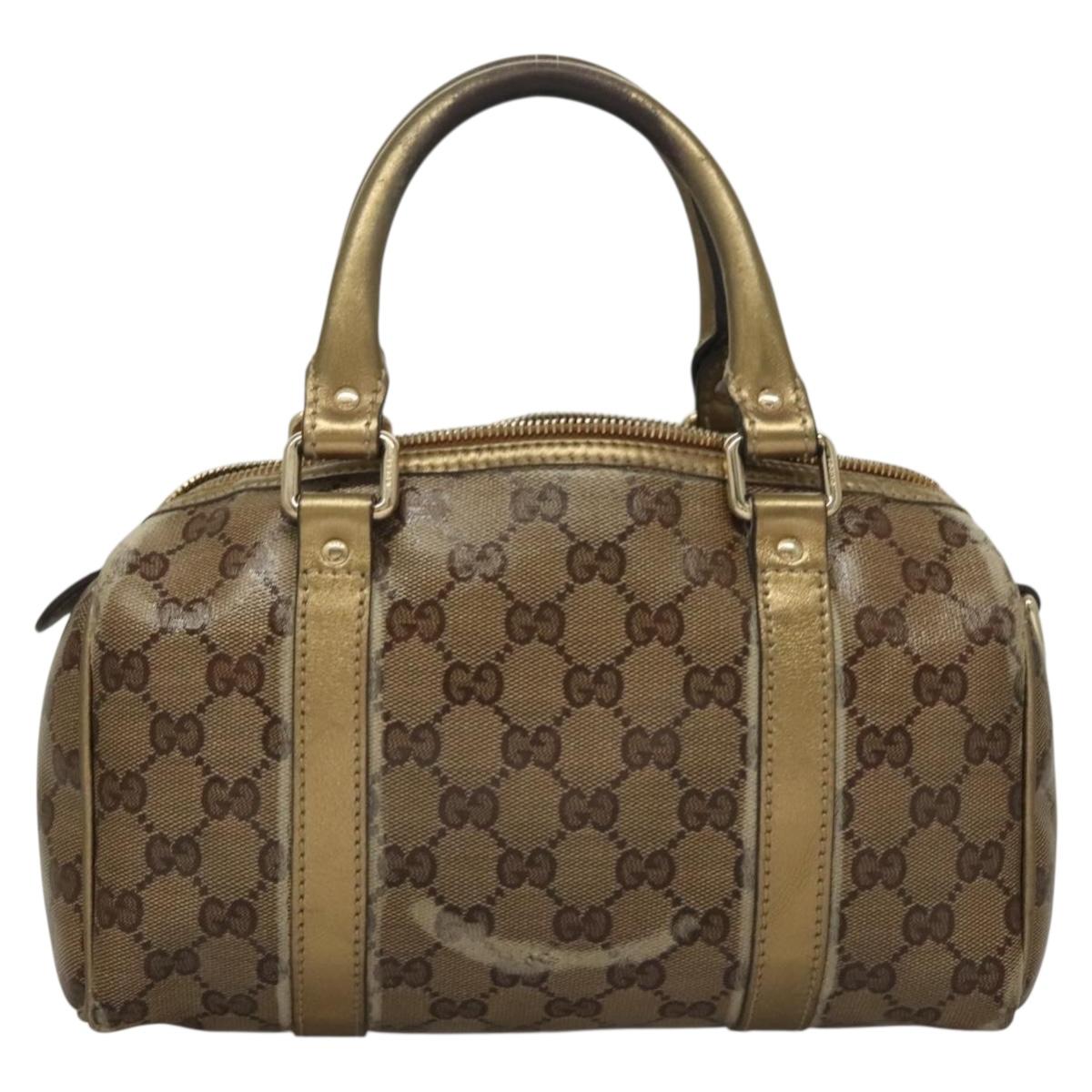 GUCCI GG Crystal Hand Bag Coated Canvas Brown Gold 193604 Auth BA4280