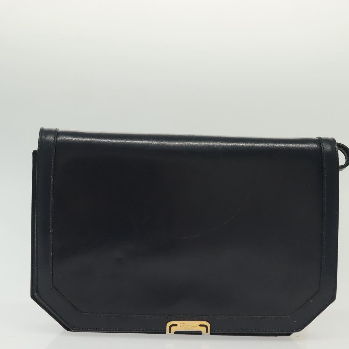 Salvatore Ferragamo Hand Bag Leather 2Set Beige Navy gold Auth BA4283