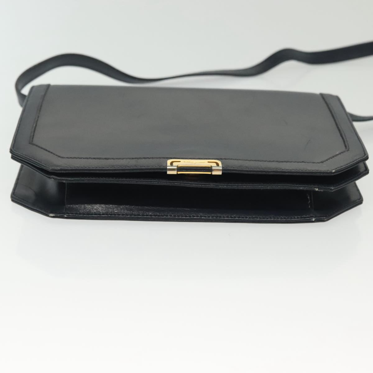 Salvatore Ferragamo Hand Bag Leather 2Set Beige Navy gold Auth BA4283