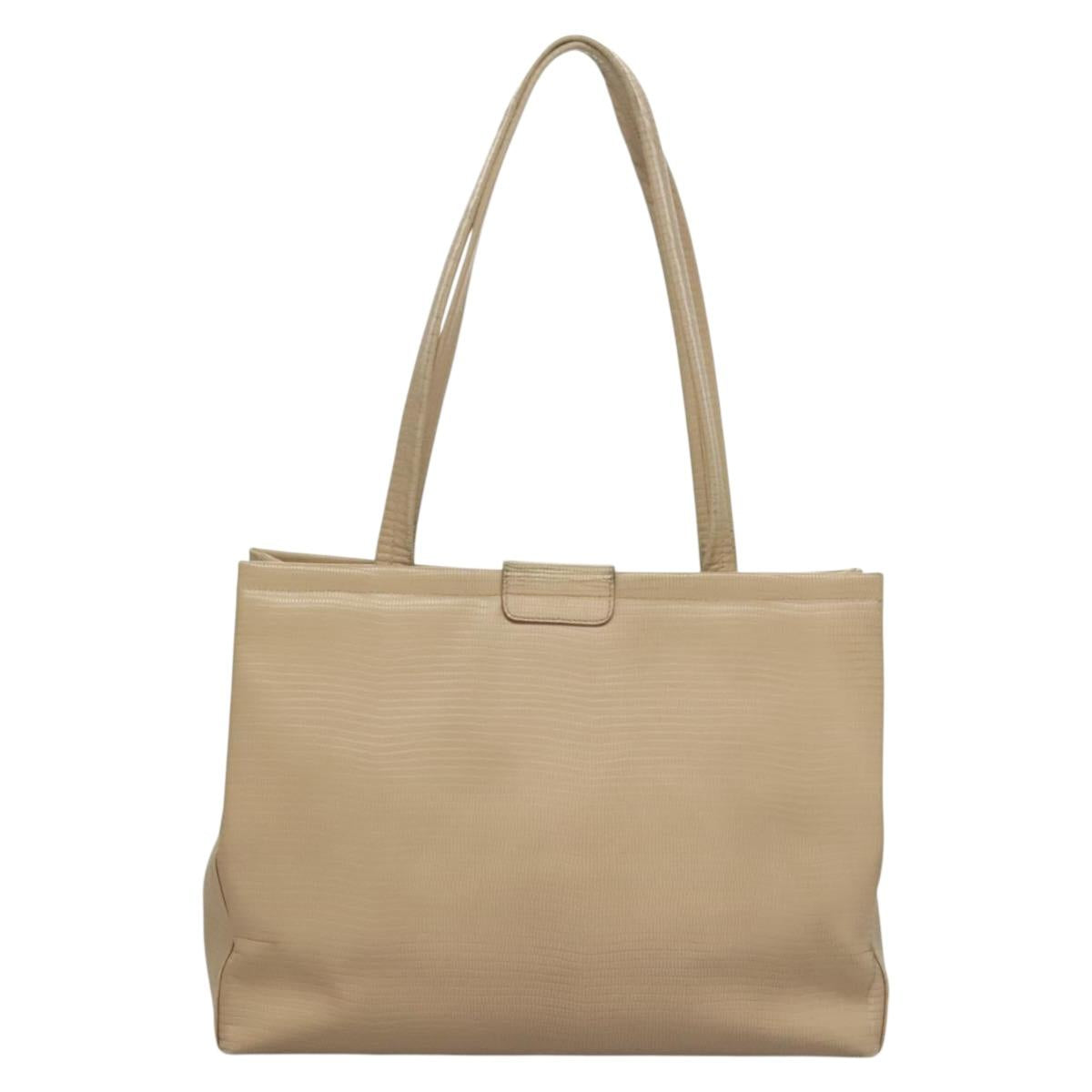 Salvatore Ferragamo Hand Bag Leather 2Set Beige Navy gold Auth BA4283