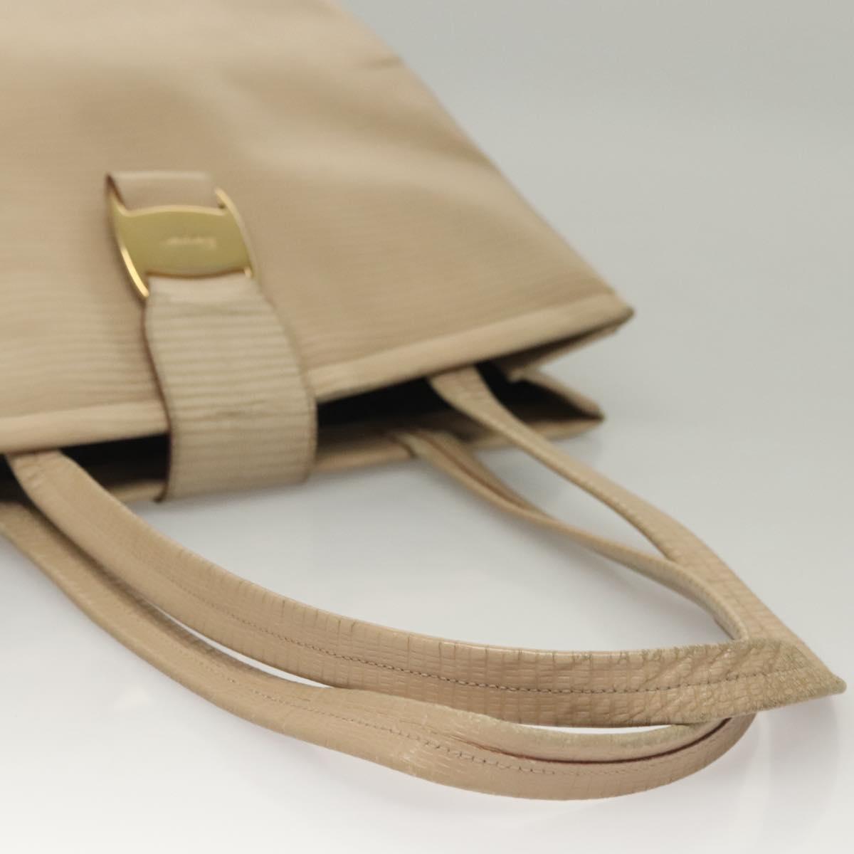 Salvatore Ferragamo Hand Bag Leather 2Set Beige Navy gold Auth BA4283