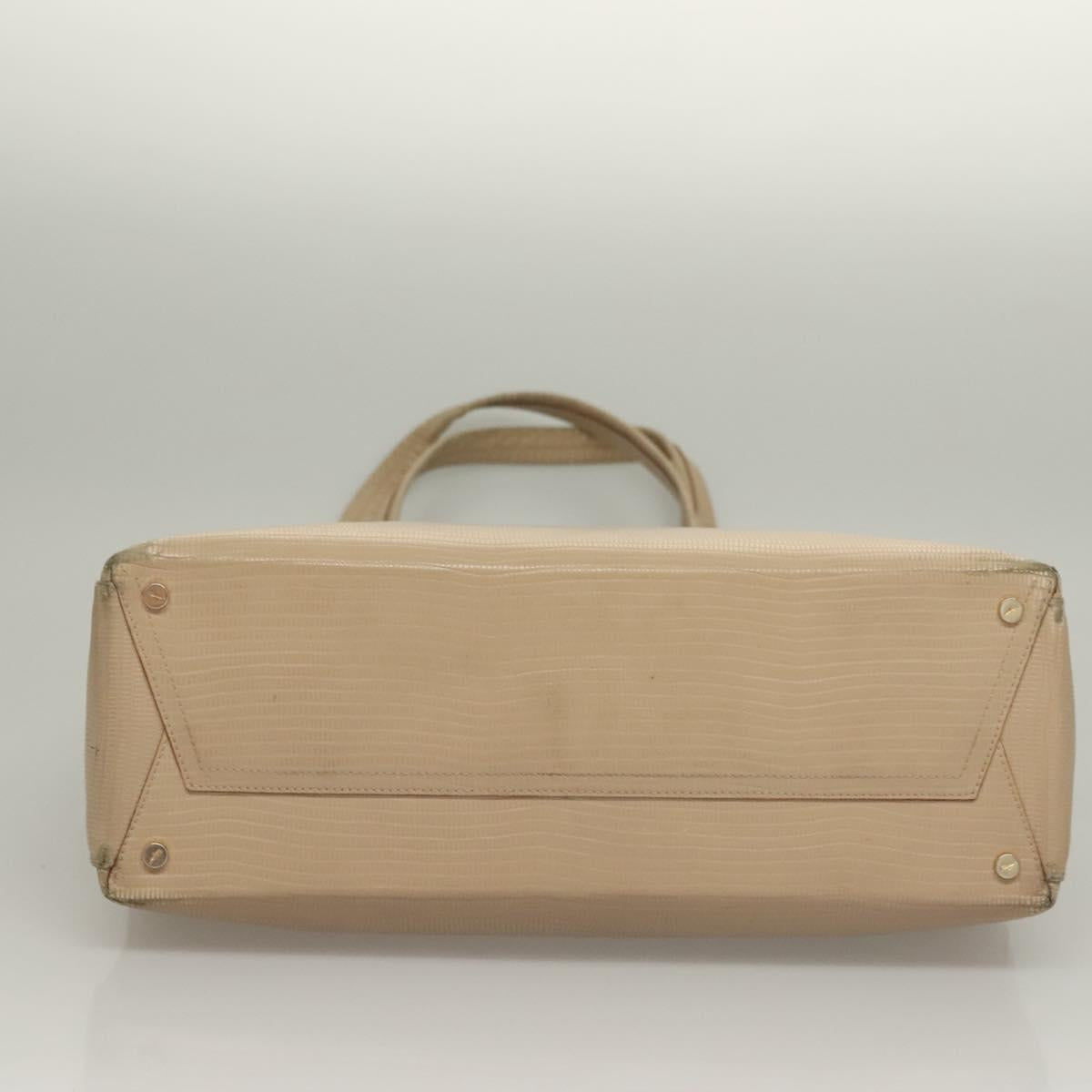 Salvatore Ferragamo Hand Bag Leather 2Set Beige Navy gold Auth BA4283