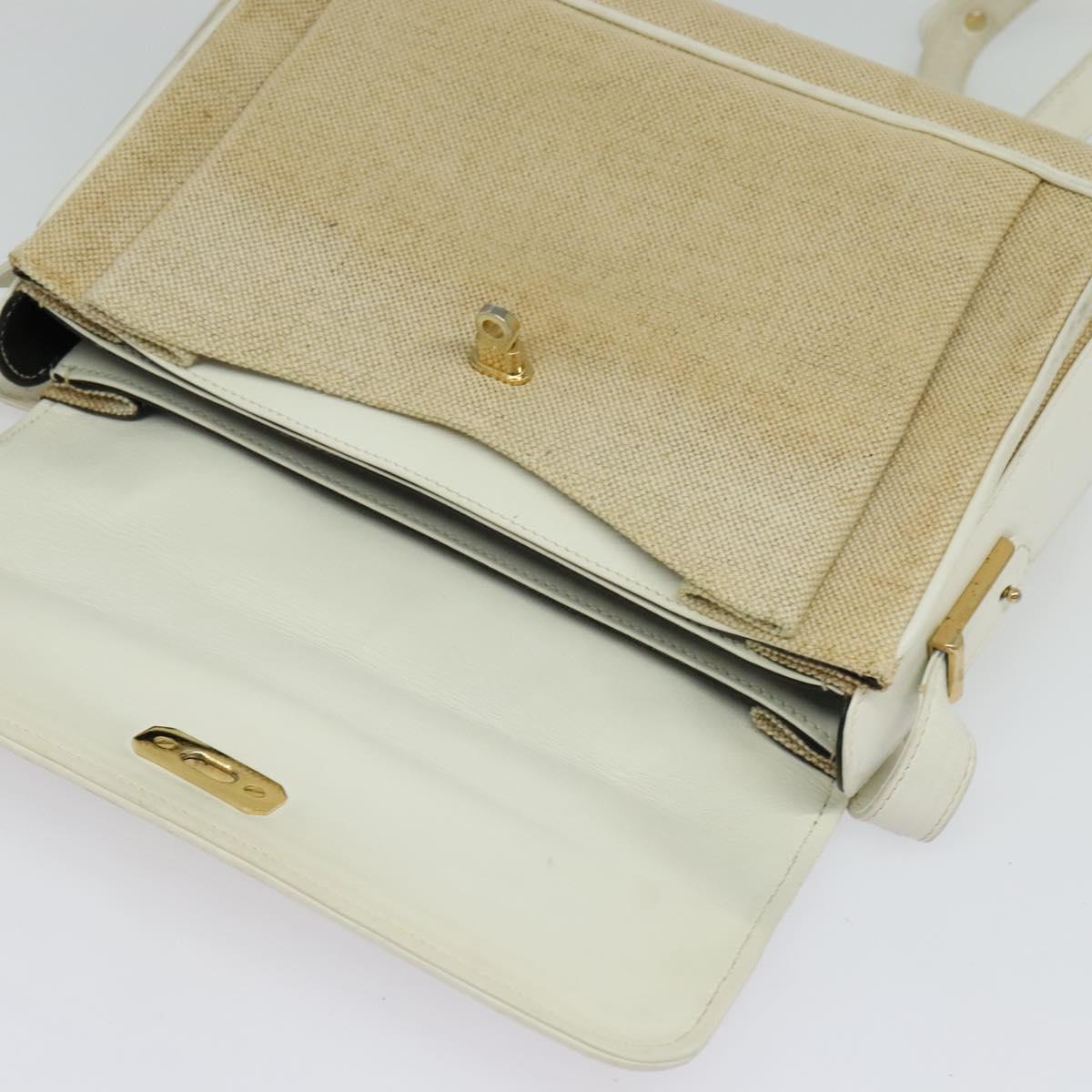 BALLY Shoulder Bag Canvas Beige Gold Auth BA4285