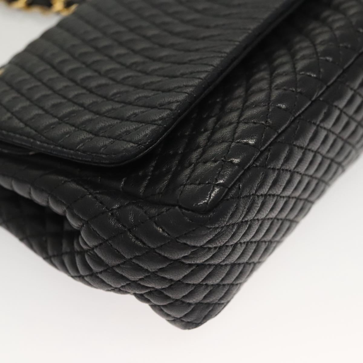 BALLY Quilted Chain Shoulder Bag Leather Black Gold Auth BA4302