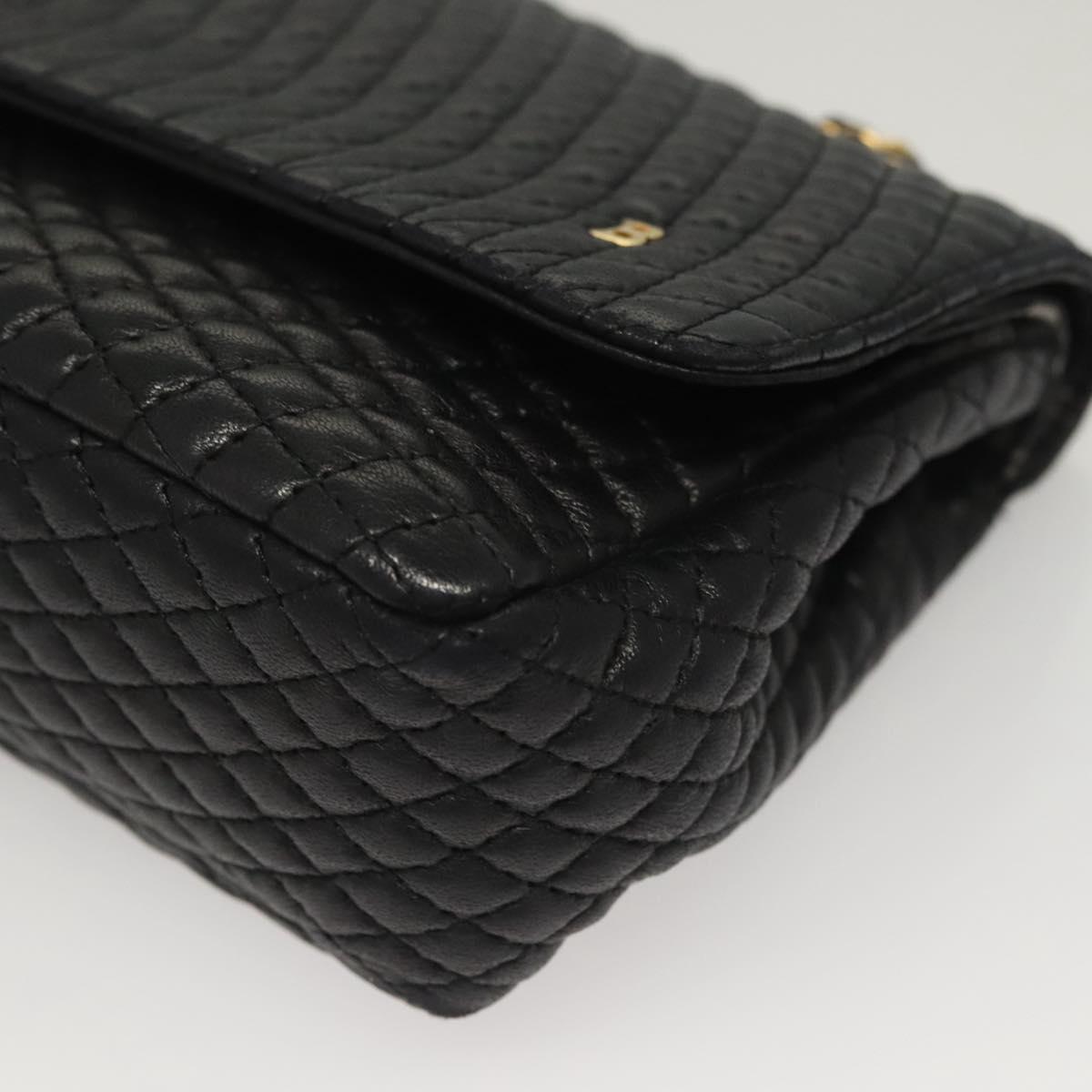 BALLY Quilted Chain Shoulder Bag Leather Black Gold Auth BA4302
