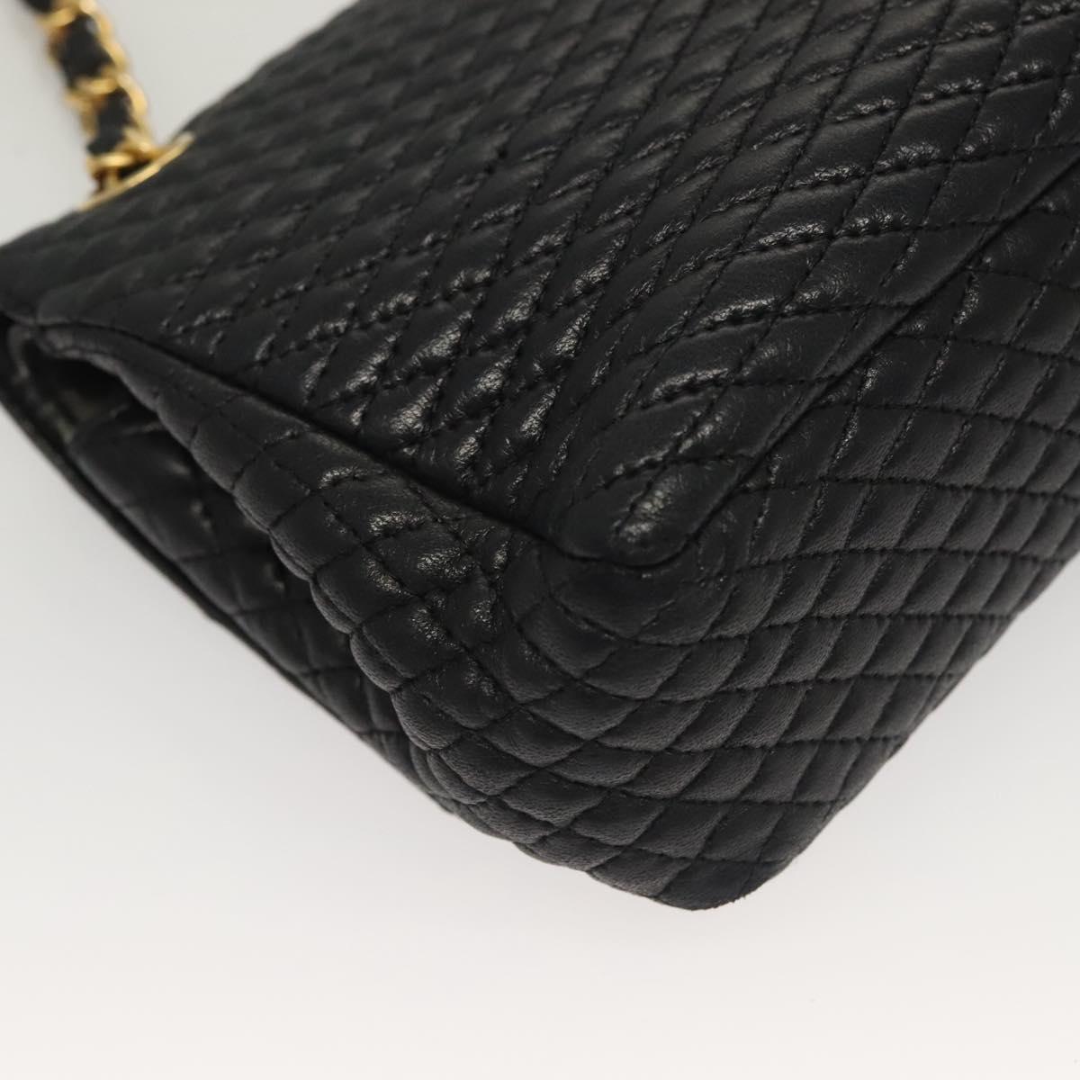 BALLY Quilted Chain Shoulder Bag Leather Black Gold Auth BA4302