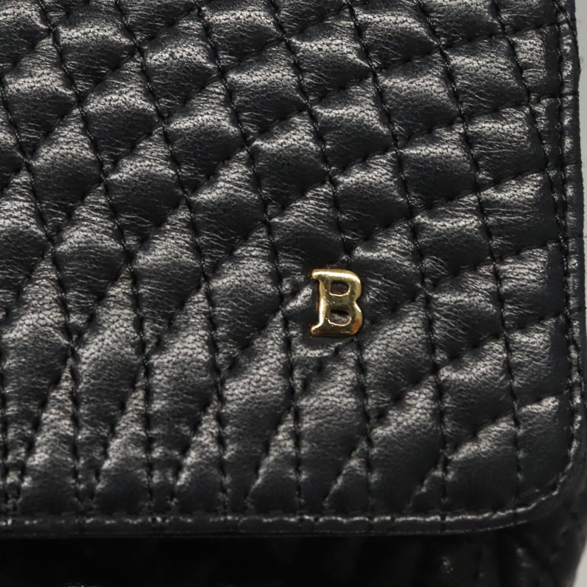 BALLY Quilted Chain Shoulder Bag Leather Black Gold Auth BA4302