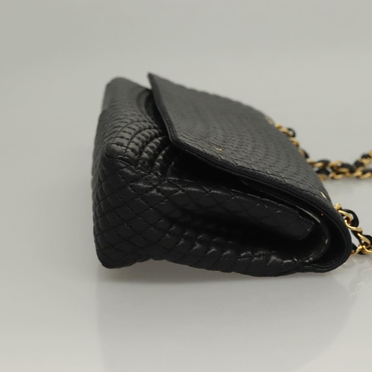 BALLY Quilted Chain Shoulder Bag Leather Black Gold Auth BA4302
