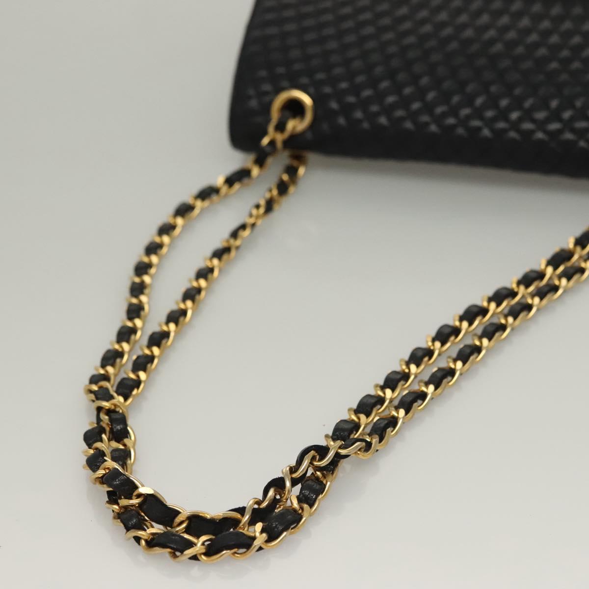 BALLY Quilted Chain Shoulder Bag Leather Black Gold Auth BA4302