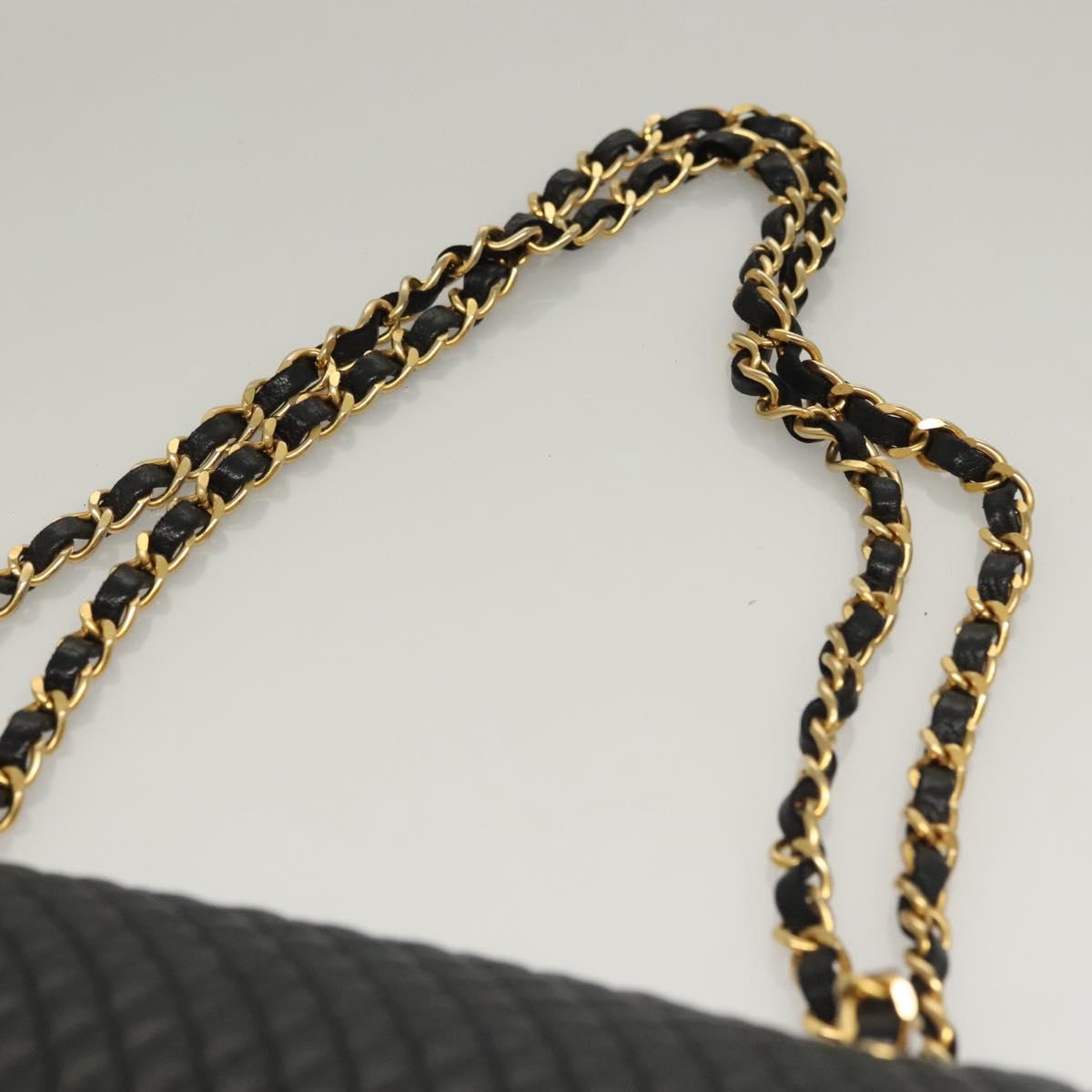 BALLY Quilted Chain Shoulder Bag Leather Black Gold Auth BA4302