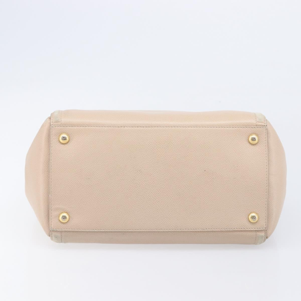 Salvatore Ferragamo Vala Hand Bag Leather 2way Beige Gold Auth BA4303