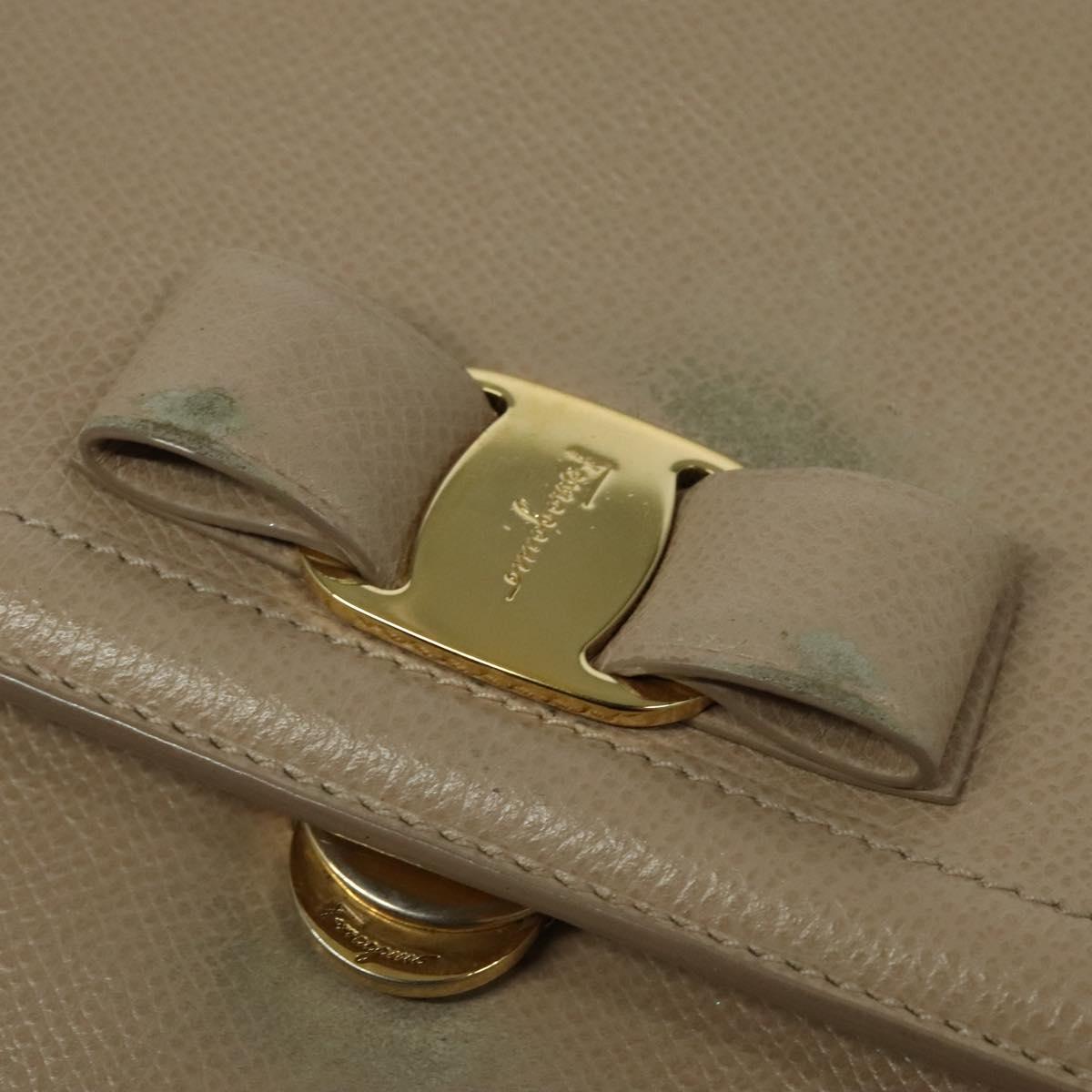 Salvatore Ferragamo Vala Hand Bag Leather 2way Beige Gold Auth BA4303