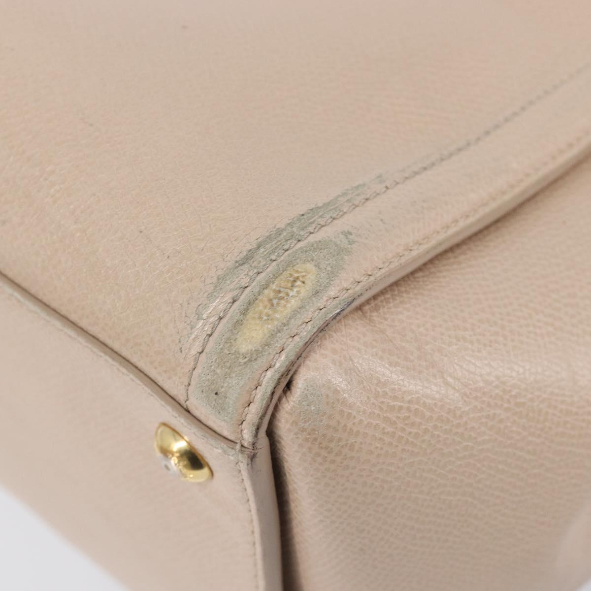 Salvatore Ferragamo Vala Hand Bag Leather 2way Beige Gold Auth BA4303
