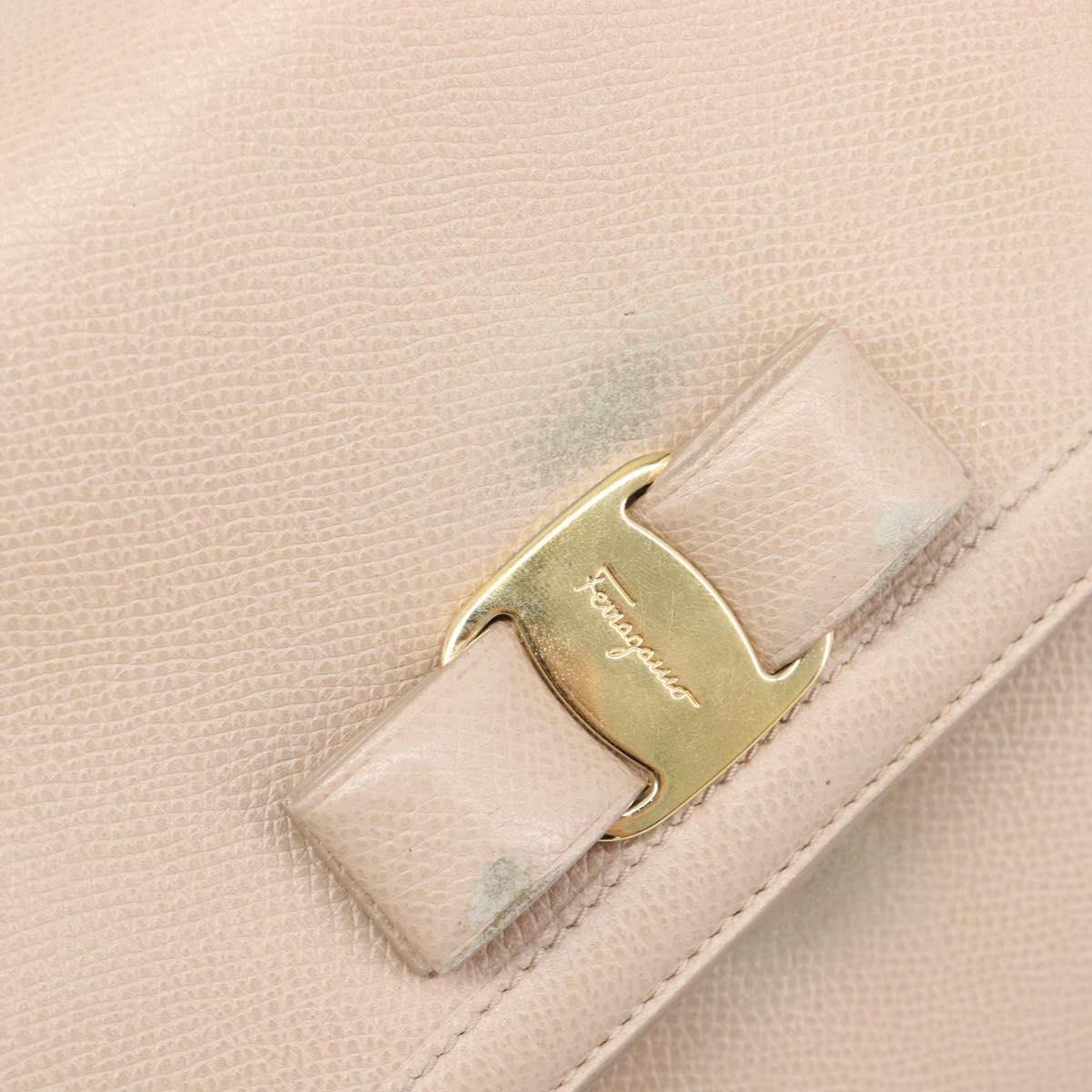 Salvatore Ferragamo Vala Hand Bag Leather 2way Beige Gold Auth BA4303