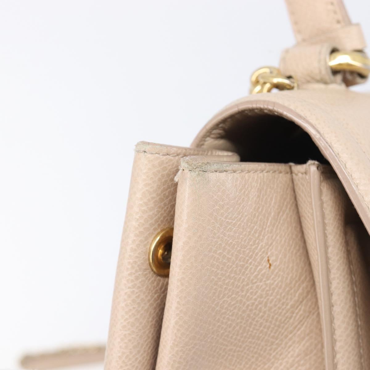 Salvatore Ferragamo Vala Hand Bag Leather 2way Beige Gold Auth BA4303