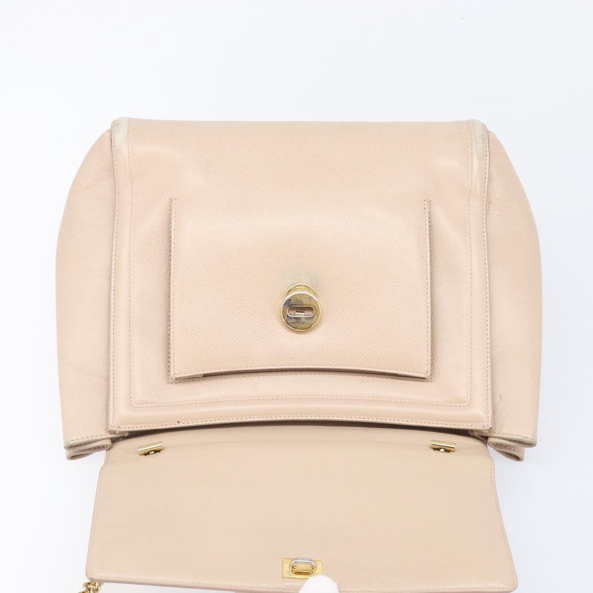Salvatore Ferragamo Vala Hand Bag Leather 2way Beige Gold Auth BA4303