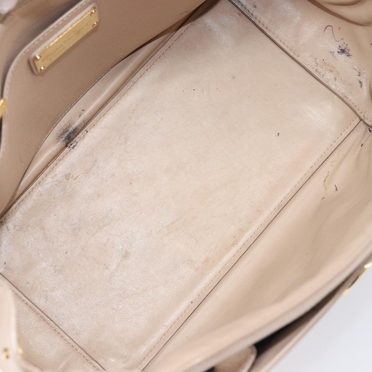 Salvatore Ferragamo Vala Hand Bag Leather 2way Beige Gold Auth BA4303