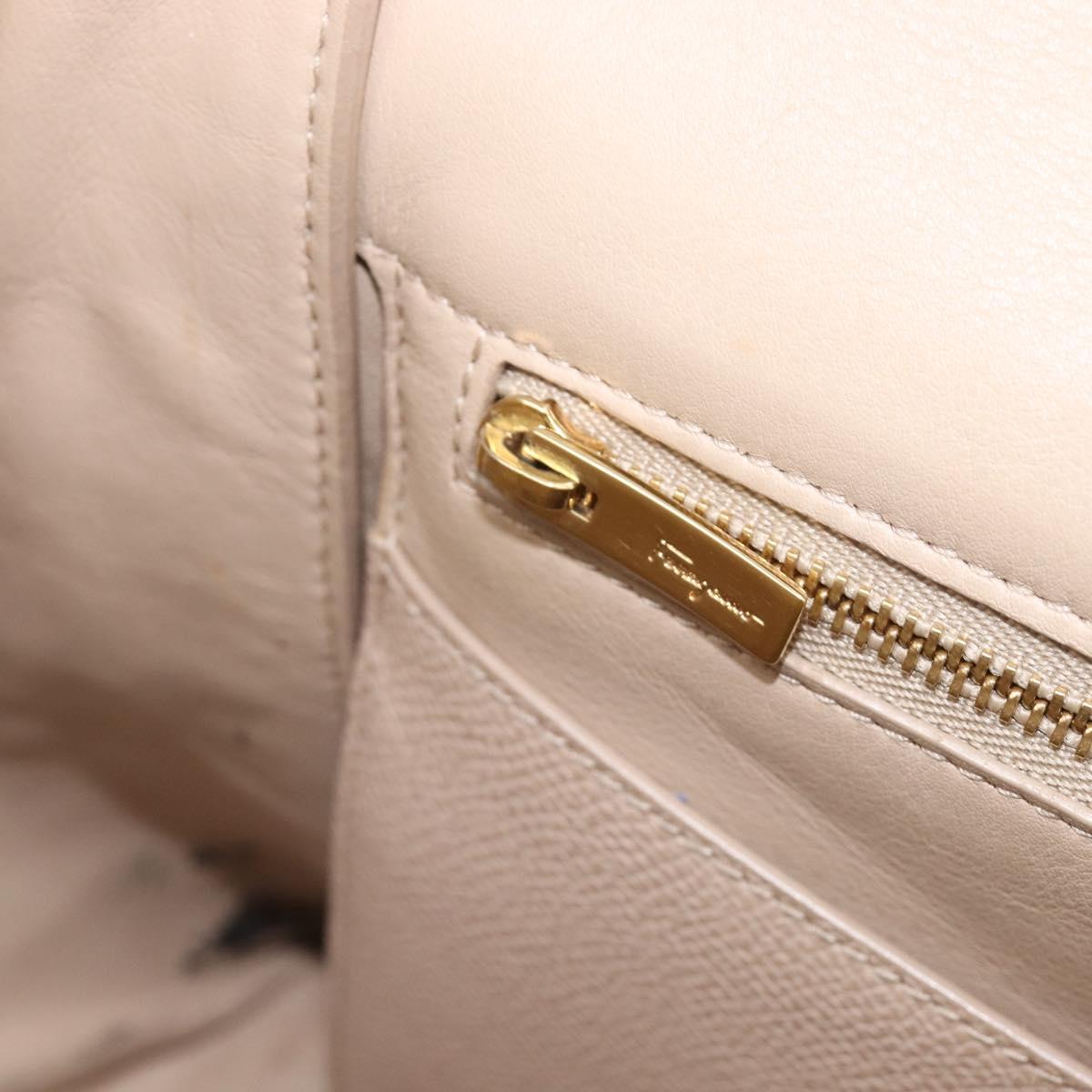 Salvatore Ferragamo Vala Hand Bag Leather 2way Beige Gold Auth BA4303