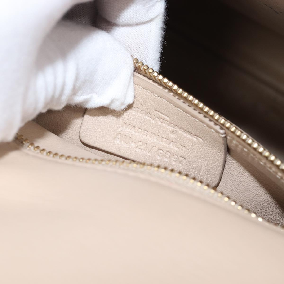Salvatore Ferragamo Vala Hand Bag Leather 2way Beige Gold Auth BA4303