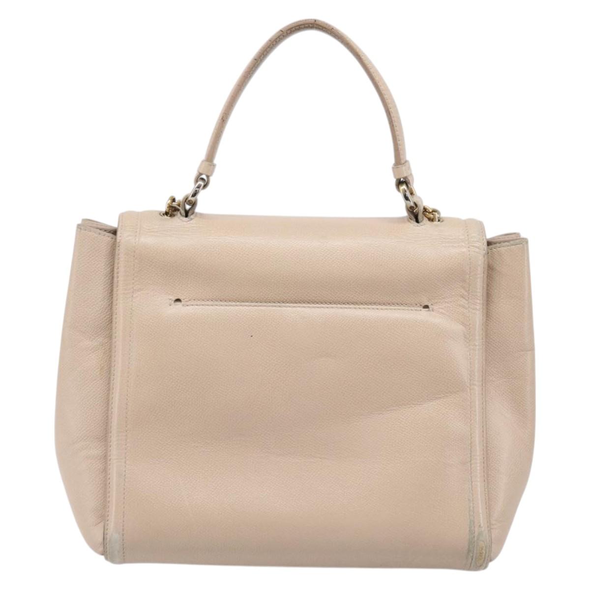 Salvatore Ferragamo Vala Hand Bag Leather 2way Beige Gold Auth BA4303