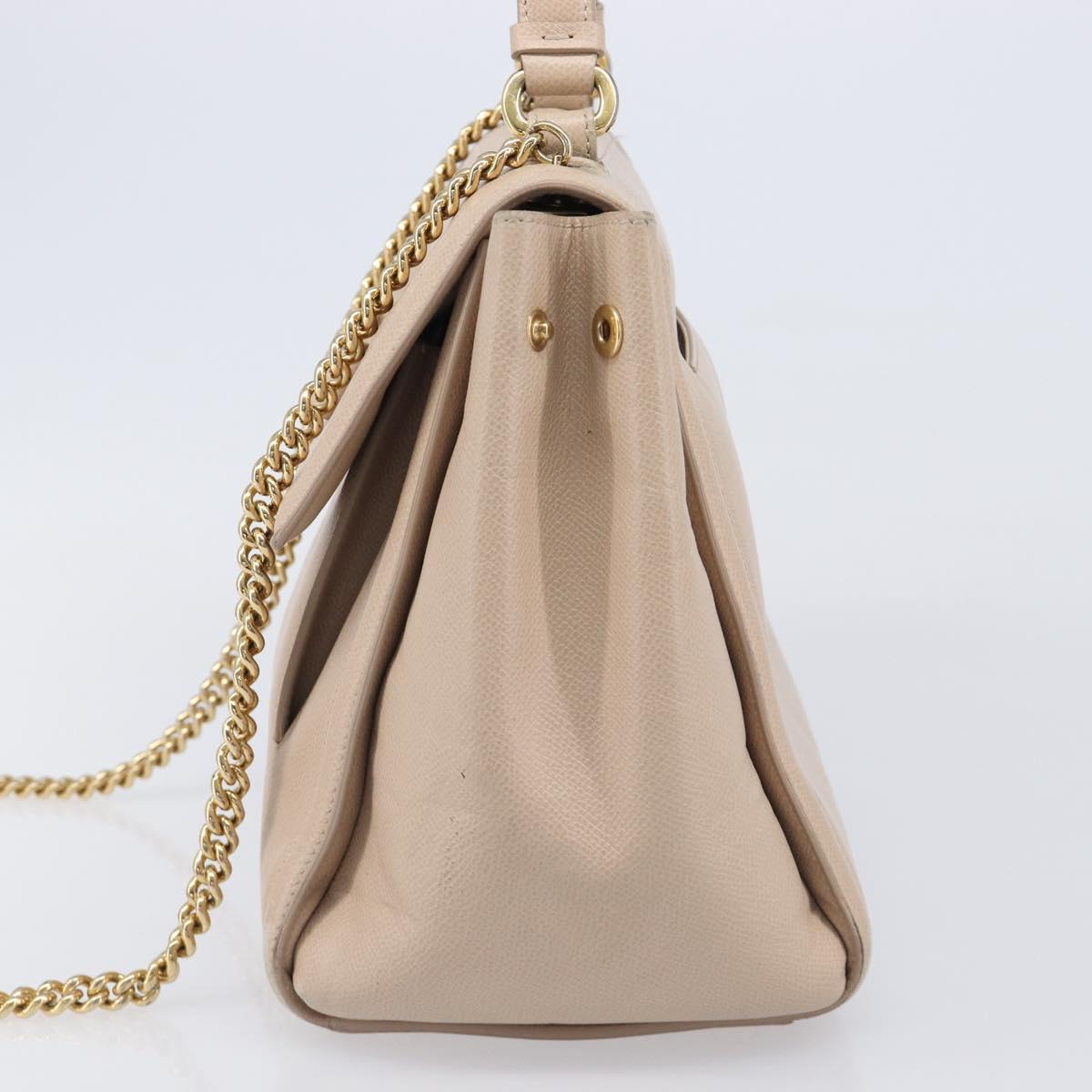 Salvatore Ferragamo Vala Hand Bag Leather 2way Beige Gold Auth BA4303
