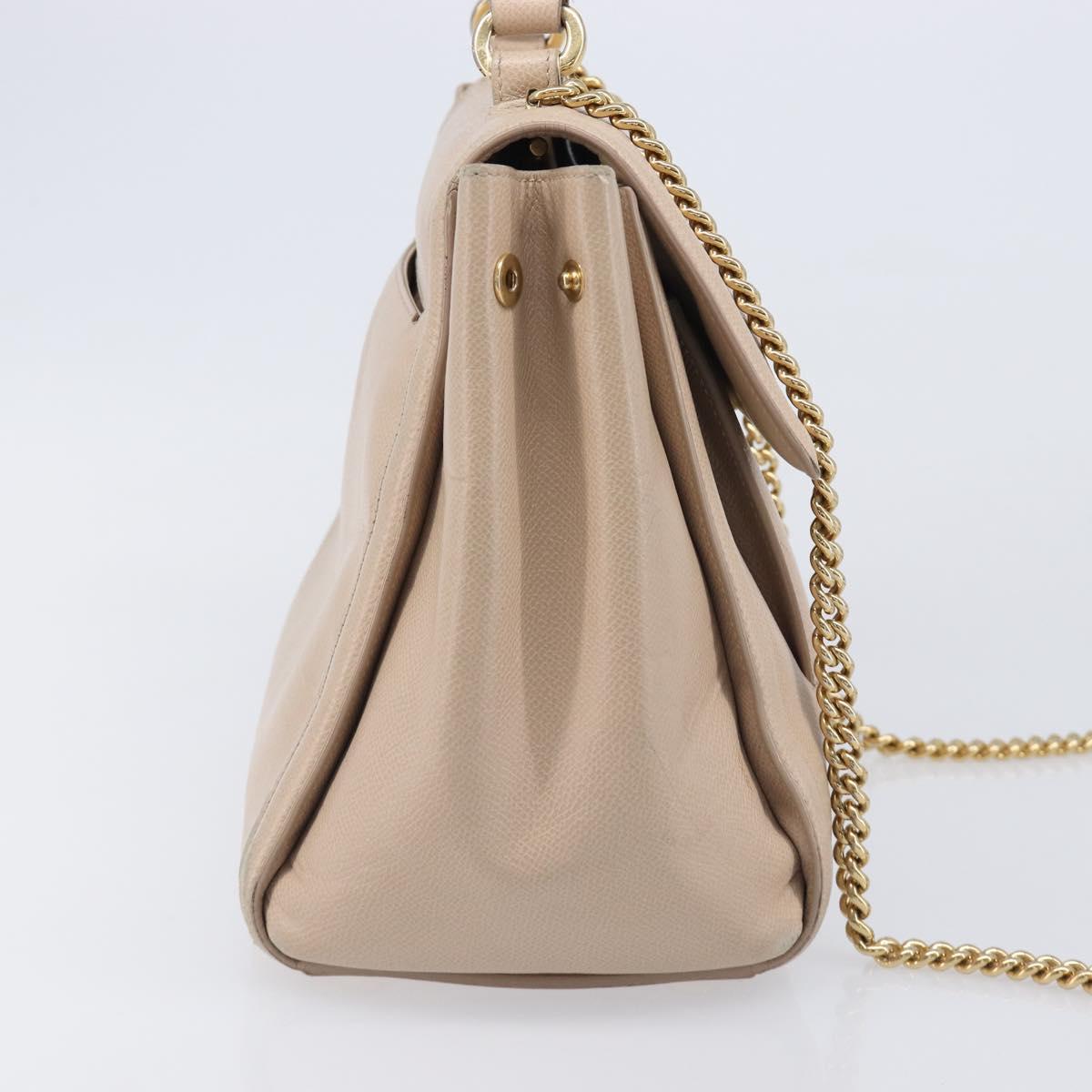 Salvatore Ferragamo Vala Hand Bag Leather 2way Beige Gold Auth BA4303