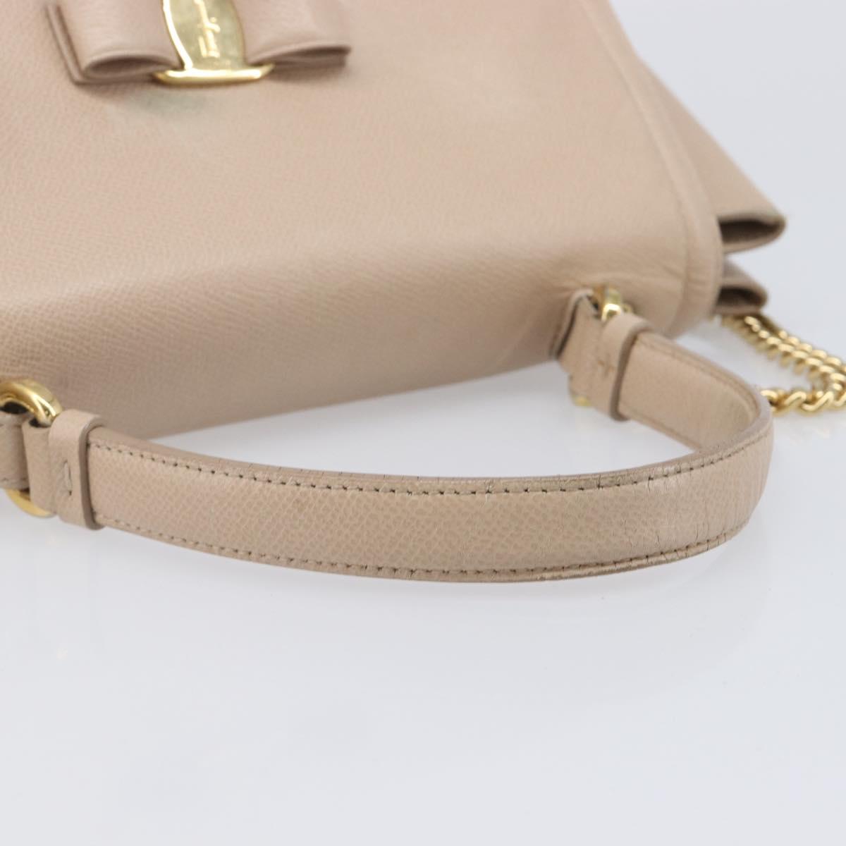 Salvatore Ferragamo Vala Hand Bag Leather 2way Beige Gold Auth BA4303