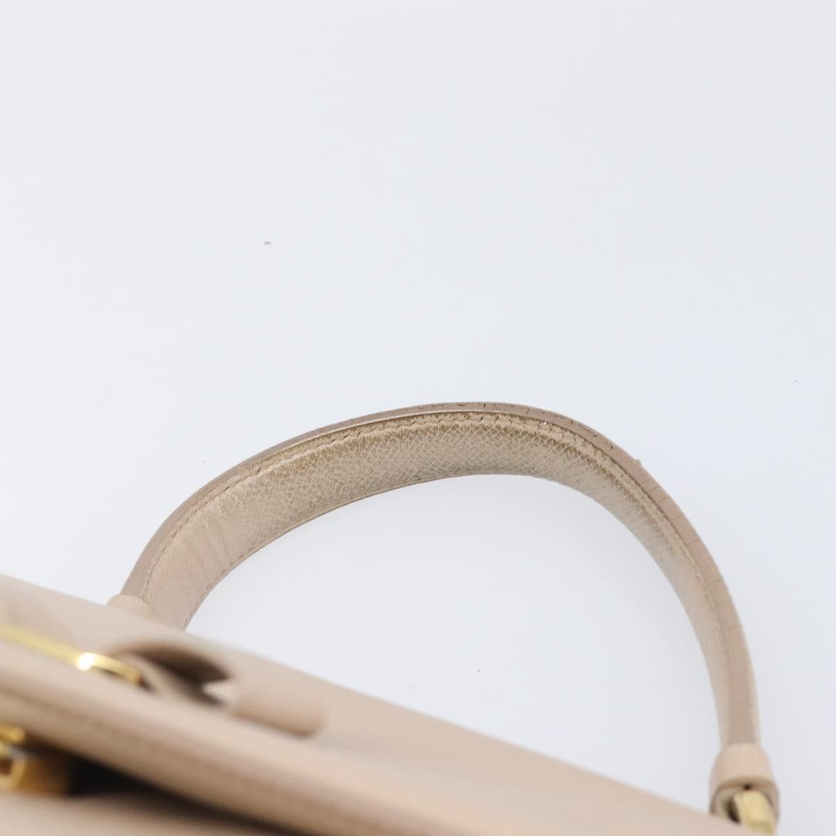 Salvatore Ferragamo Vala Hand Bag Leather 2way Beige Gold Auth BA4303