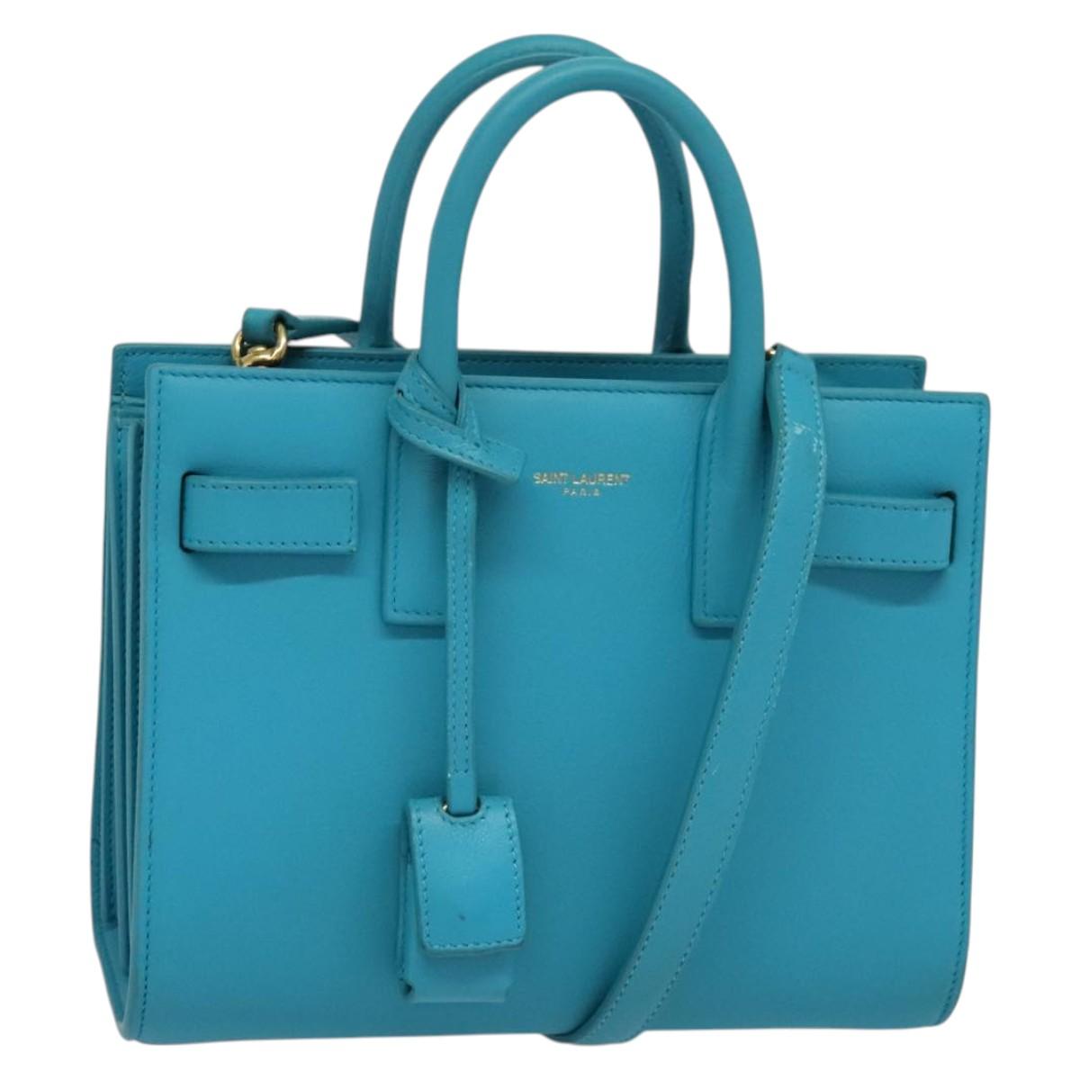 SAINT LAURENT Sac De Jour Nano Bag Leather Light Blue Gold 311208 Auth BA4310