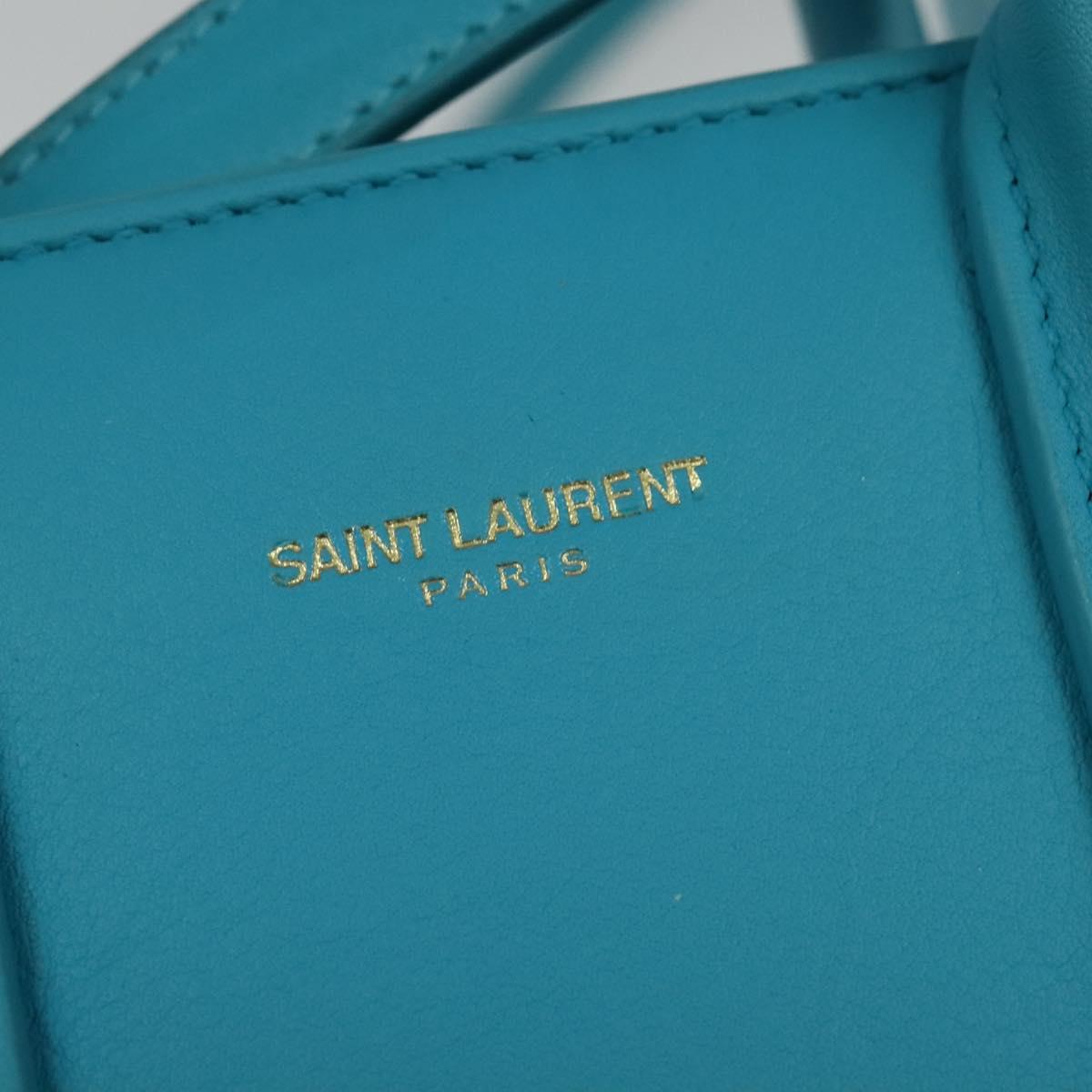 SAINT LAURENT Sac De Jour Nano Bag Leather Light Blue Gold 311208 Auth BA4310
