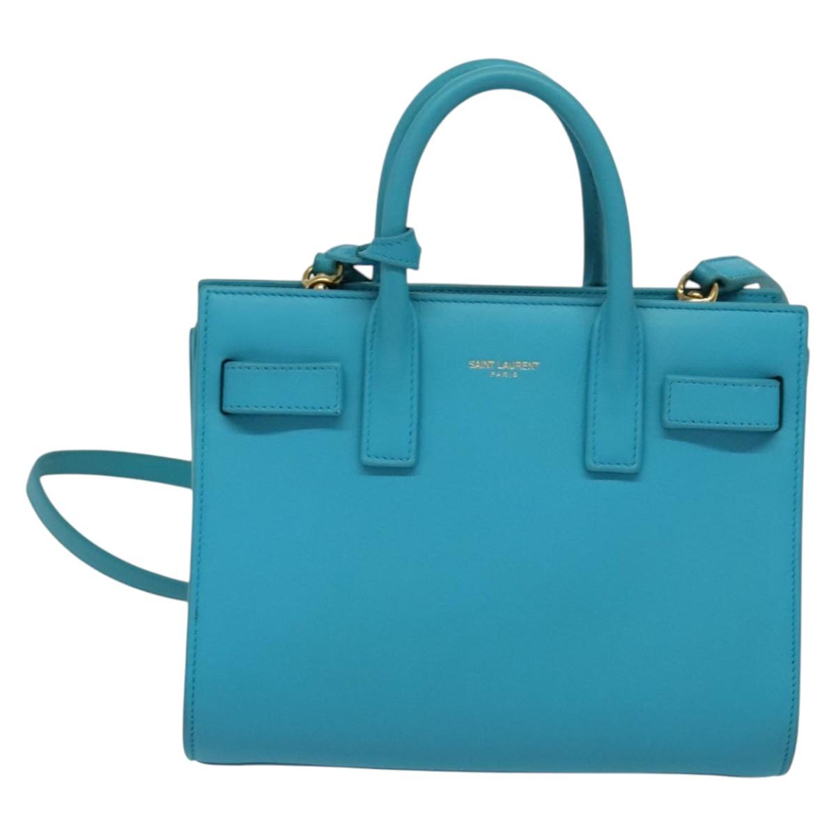 SAINT LAURENT Sac De Jour Nano Bag Leather Light Blue Gold 311208 Auth BA4310