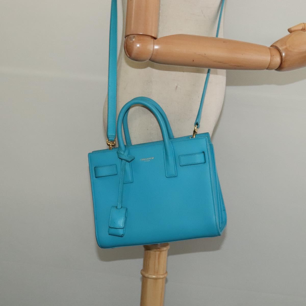SAINT LAURENT Sac De Jour Nano Bag Leather Light Blue Gold 311208 Auth BA4310