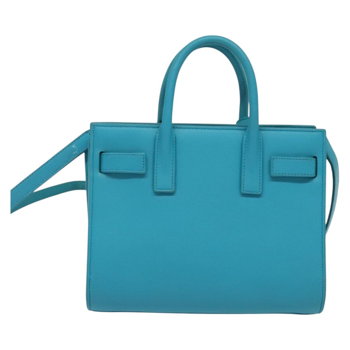 SAINT LAURENT Sac De Jour Nano Bag Leather Light Blue Gold 311208 Auth BA4310