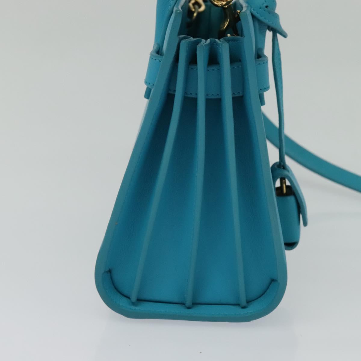 SAINT LAURENT Sac De Jour Nano Bag Leather Light Blue Gold 311208 Auth BA4310