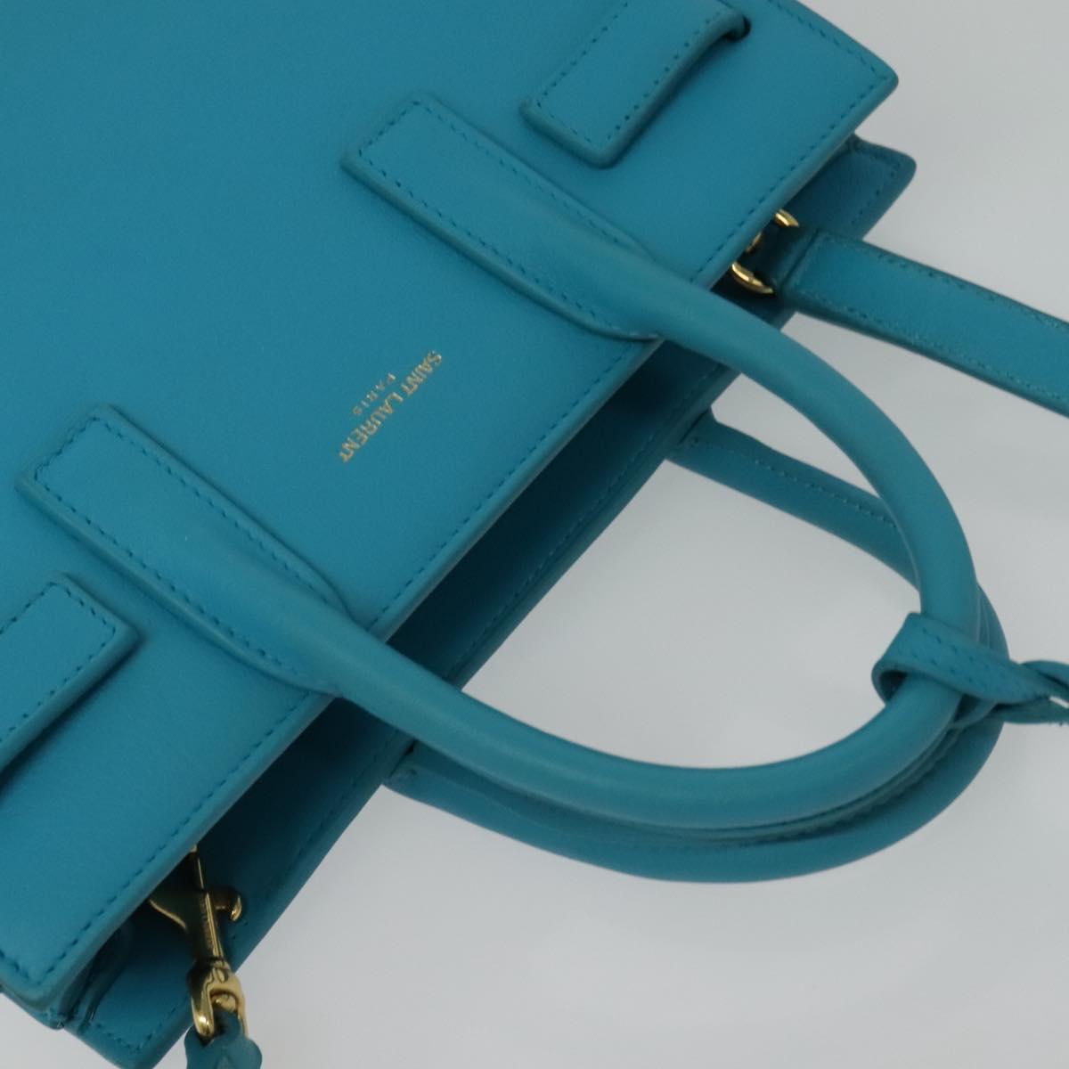 SAINT LAURENT Sac De Jour Nano Bag Leather Light Blue Gold 311208 Auth BA4310