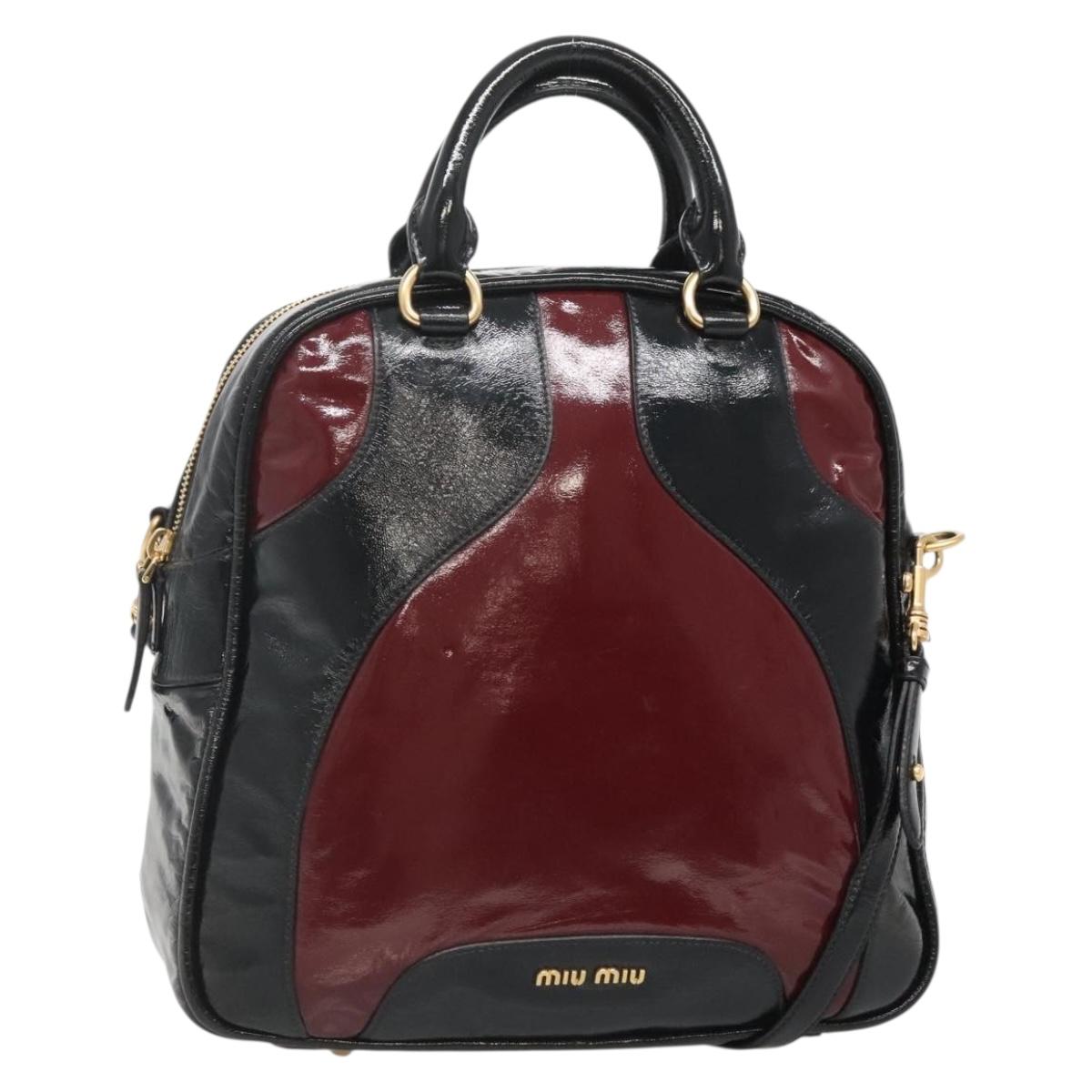 Miu Miu Hand Bag Patent leather 2way Black Gold Auth BA4312